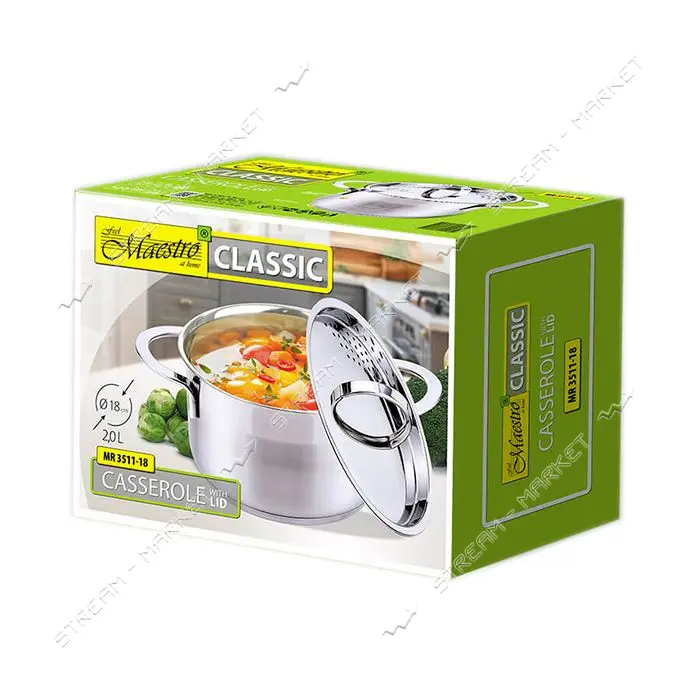Кастрюля Maestrо MR-3511-20 d20см 3л нержавеющая сталь плюс крышка стекло