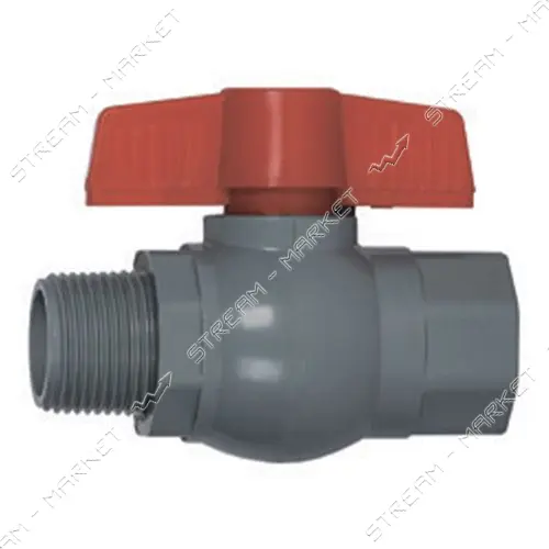 Кран шаровый Plamix PVM-1/2" FM 1/2" В/Н бабочка из термопластика PVC серо-красный                  