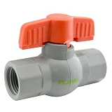 Кран шаровый Plamix PVF-1/2" PVC 1/2" В/В бабочка термопластик серо-красный