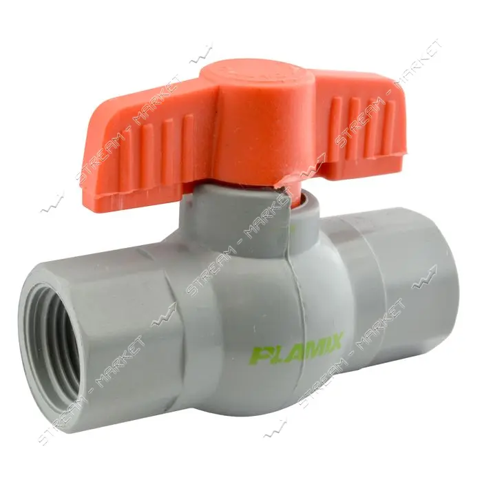 Кран шаровый Plamix PVF-1/2" PVC 1/2" В/В бабочка термопластик серо-красный