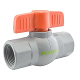 Кран шаровый Plamix PVF-3/4" PVC-3/4" В/В бабочка из термопластика серо-красный