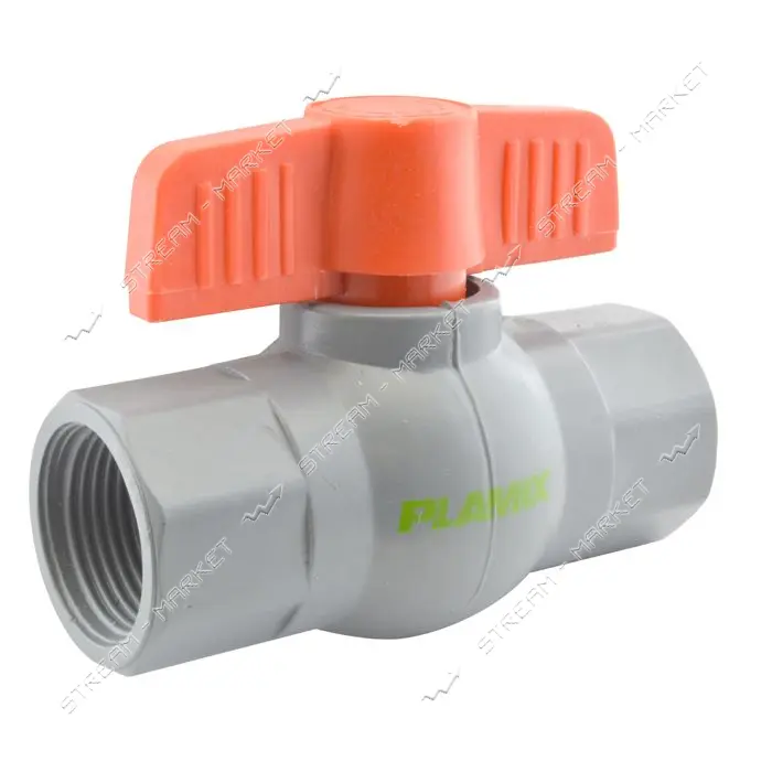 Кран шаровый Plamix PVF-3/4" PVC-3/4" В/В бабочка из термопластика серо-красный