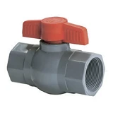 Кран кульовий Plamix PVF-1" FF 1" В/В метелик з термопластику PVC сіро-червоний