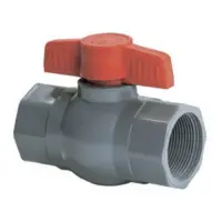 Кран шаровый Plamix PVF-1" FF 1" В/В бабочка из термопластика PVC серо-красный                      