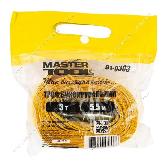 Трос буксировочный MasterTool 81-0303 3т 5.5м 50мм полиэстер                                        