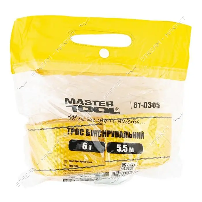 Трос буксировочный MasterTool 81-0305 6т 5.5м 60мм полиэстер                                        
