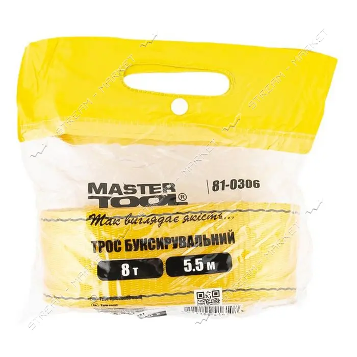 Трос буксировочный MasterTool 81-0306 8т 5.5м 65мм полиэстер                                        