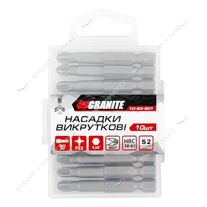 Насадки отверточные Granite 10-93-501 РZ3х50мм S2 10шт                                              