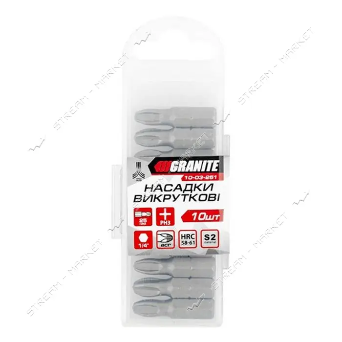 Насадки отверточные Granite 10-03-251 РН3х25мм S2 10шт