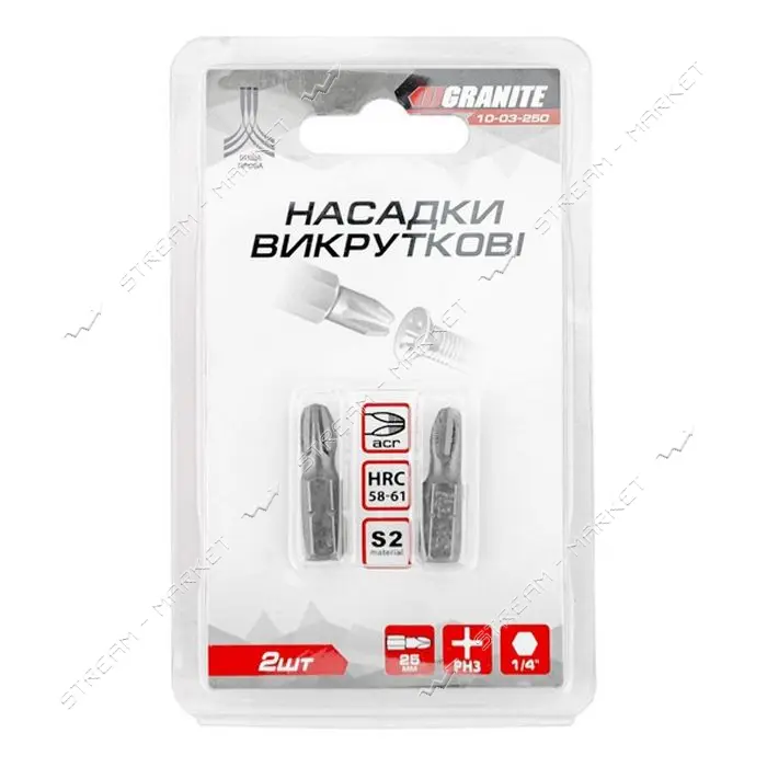 Насадки отверточные Granite 10-03-250 РН3х25мм S2 2шт                                               