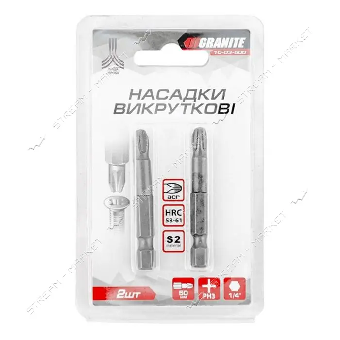 Насадки отверточные Granite 10-03-500 РН3х50мм S2 2шт