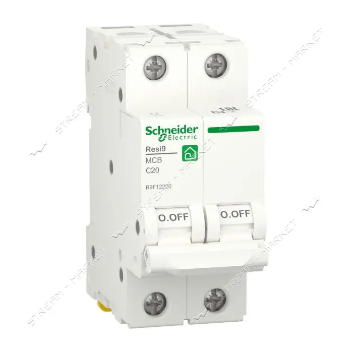 Автоматический выключатель двухполюсный Schneider RESI9 20А С 6kA                                   