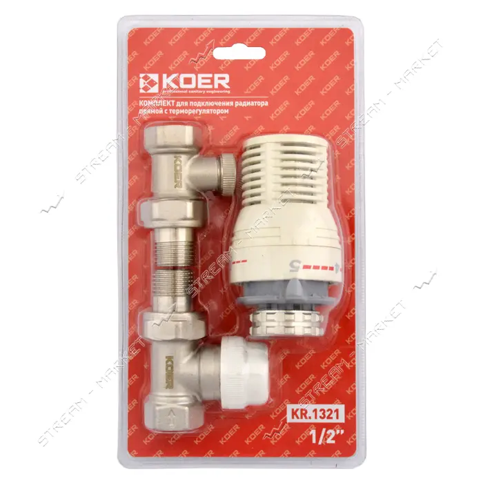 Комплект для подключения радиатора Koer KR.1321 прямой 1/2'' с термоголовкой