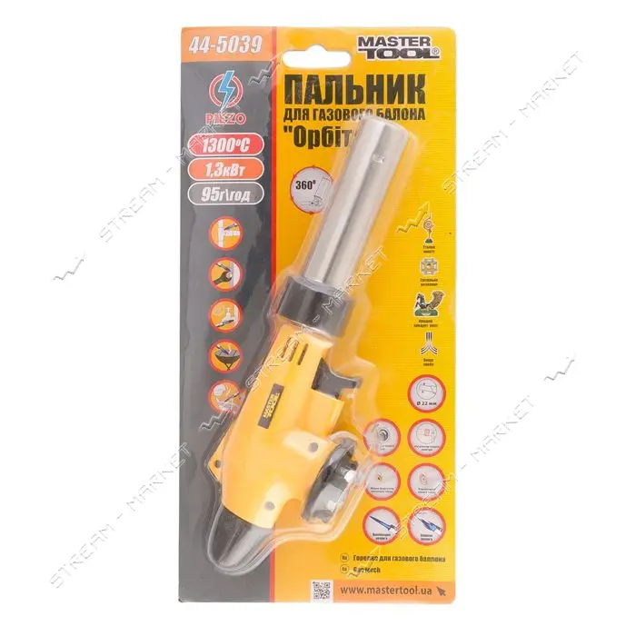 Горелка для газового баллона Mastertool 44-5039 Орбита 1300C                                        