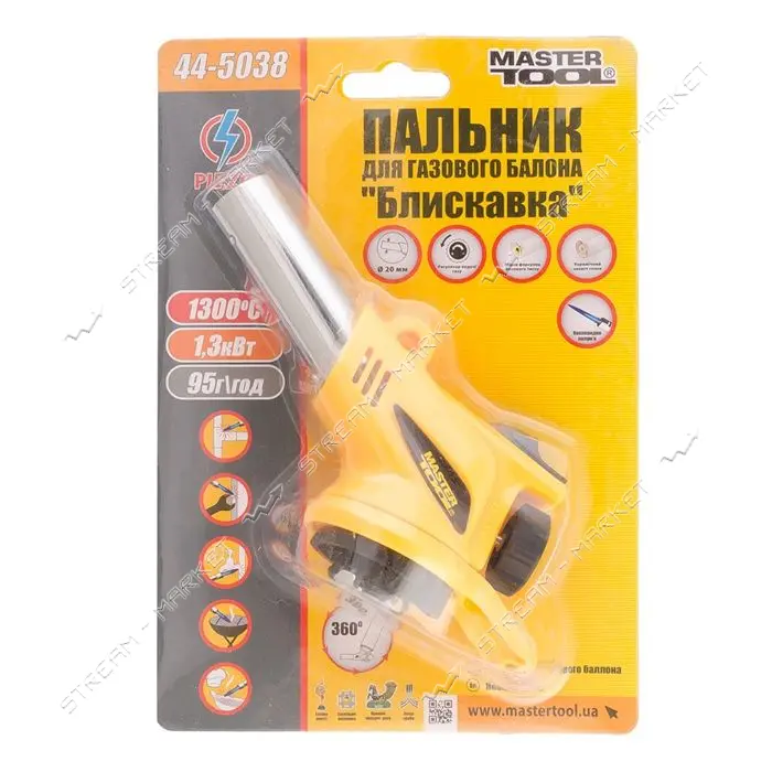 Горелка для газового баллона Mastertool 44-5038 Молния керамическая защита 1300C