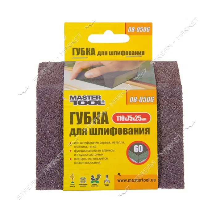 Губка шлифовальная Mastertool 08-0300 двухсторонняя Р120/180 Р240/320 100х70х25мм 3шт               
