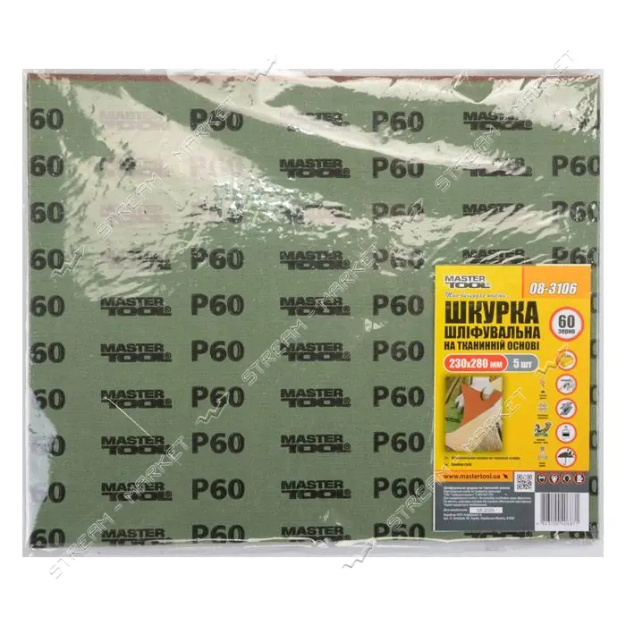 Шкурка шлифовальная на тканевой основе Mastertool 08-3106 Р 60 230x280мм 5шт