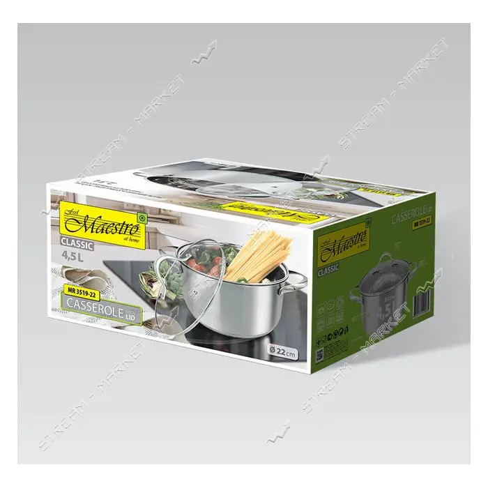 Кастрюля Maestro MR-3519-22 d22см 4.5л нержавеющая сталь плюс крышка индукция