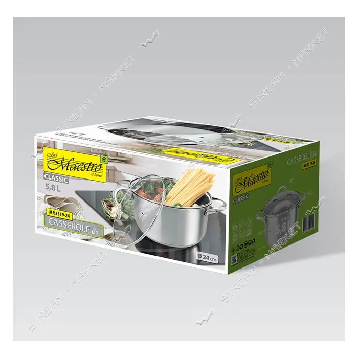Кастрюля Maestro MR-3519-24 d24см 5.8л нержавеющая сталь плюс крышка индукция