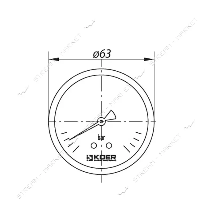 Манометр Koer аксиальный заднее подключение горизонтальный KM.611A 0-6 bar d63мм 1/4''              