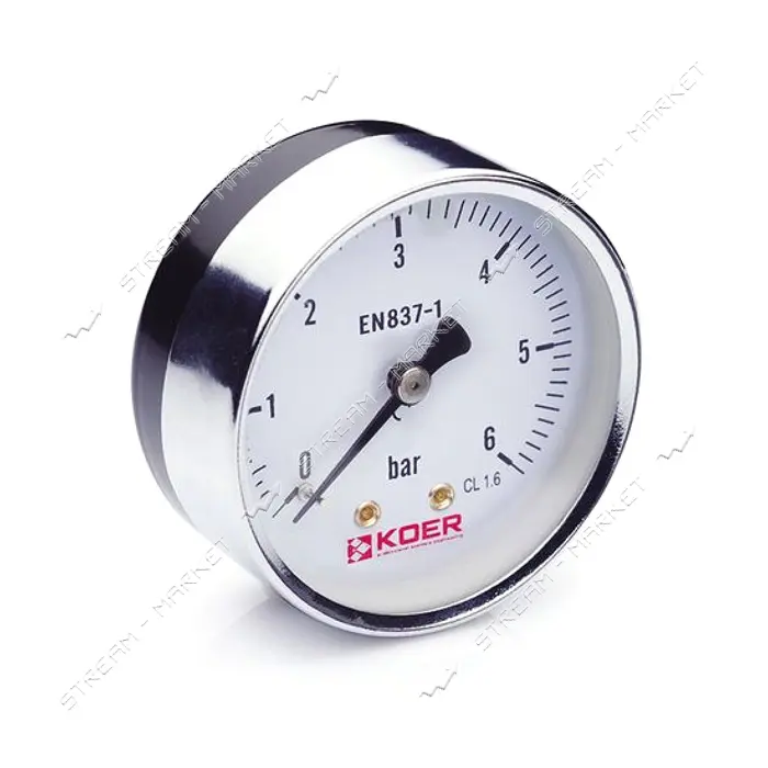 Манометр Koer аксиальный заднее подключение горизонтальный KM.611A 0-6 bar d63мм 1/4''              