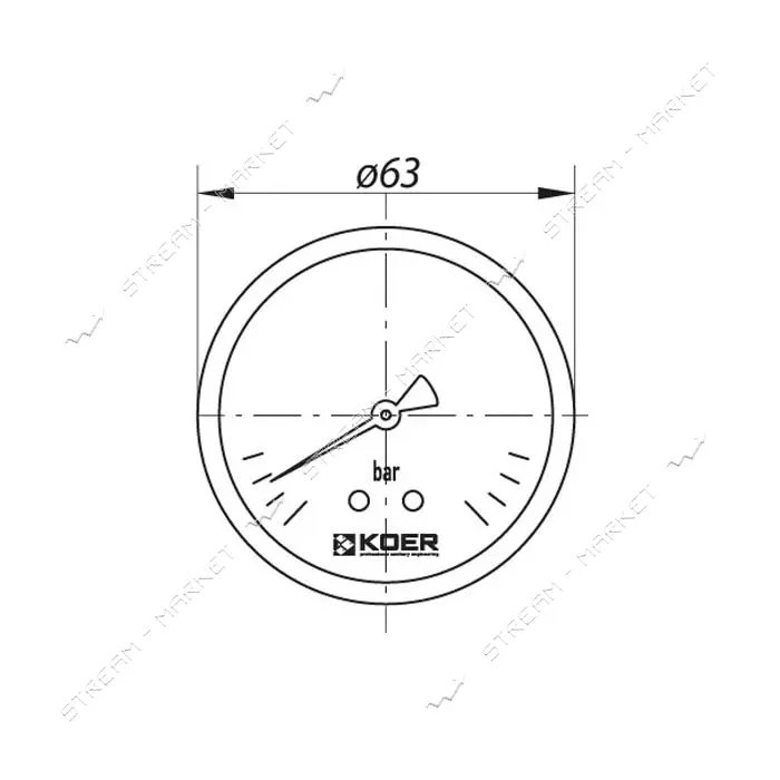 Манометр Koer аксиальный заднее подключение горизонтальный KM.611A 0-10 bar d63мм 1/4''