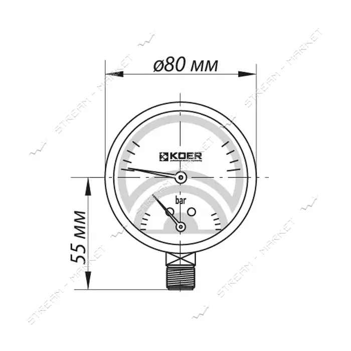 Термоманометр вертикальный KOER 1/2" 4.0 бар 120С КМ.821R                                           