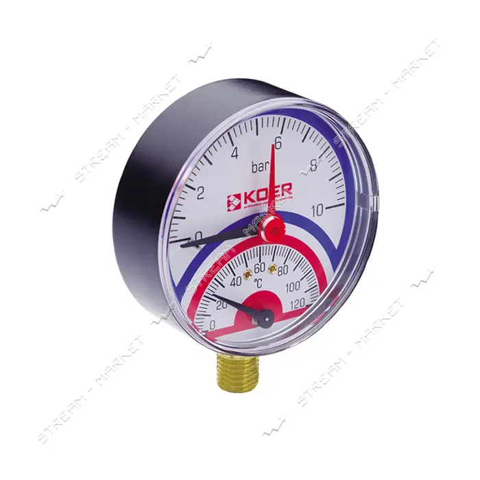 Термоманометр вертикальный KOER 1/2" 4.0 бар 120С КМ.821R                                           