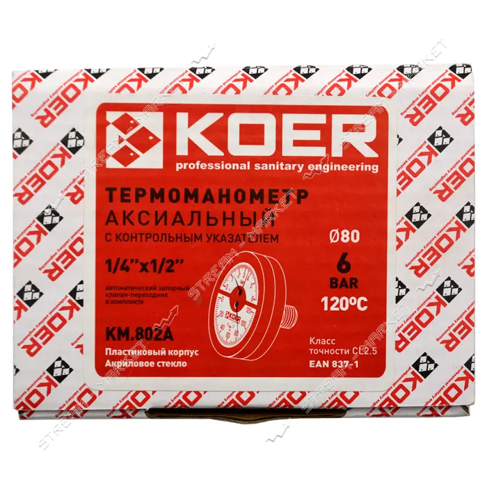 Термоманометр горизонтальный KOER 1/2" 4.0 бар 120С КМ.812А