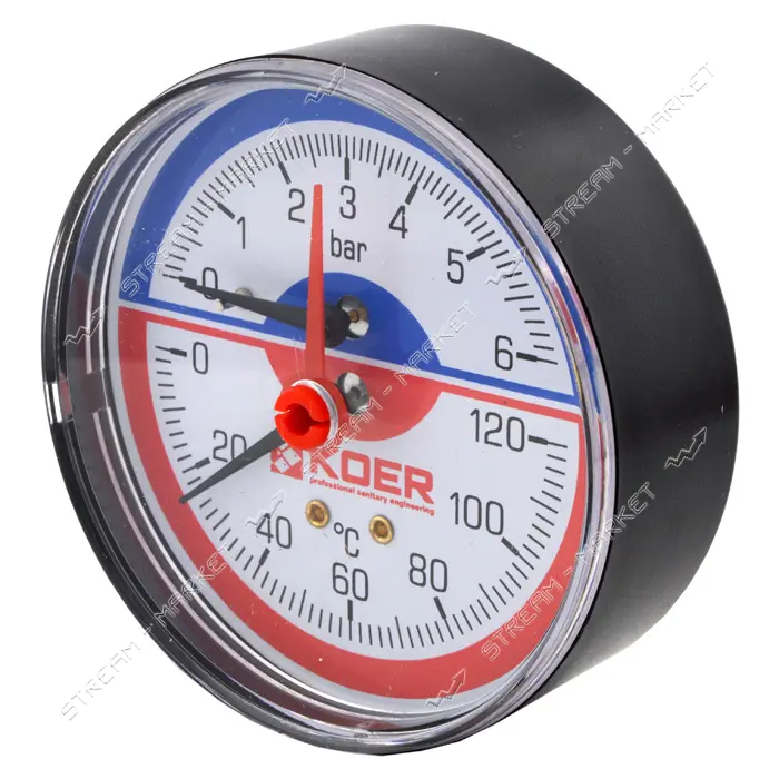 Термоманометр горизонтальный KOER 1/2" 10.0 бар 120С КМ.812А                                        