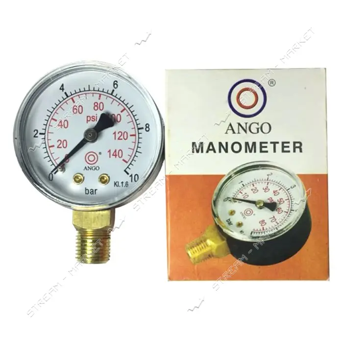 Манометр Ango 10 BAR боковое подключение вертикальный 1/4"