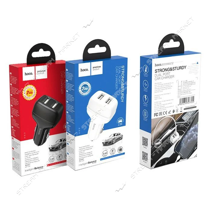 Автомобільний зарядний пристрій Hoco Z36 Leader Lightning 2USB чорний