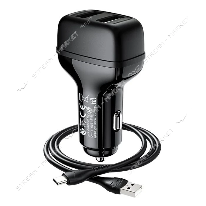 Автомобильное зарядное устройство Hoco Z36 Leader Type-C 2USB черный