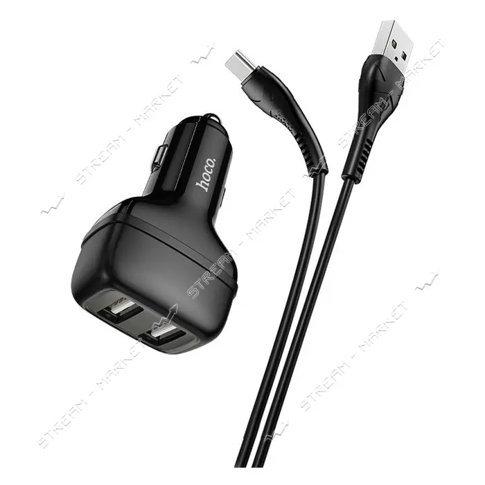 Автомобильное зарядное устройство Hoco Z36 Leader Type-C 2USB черный
