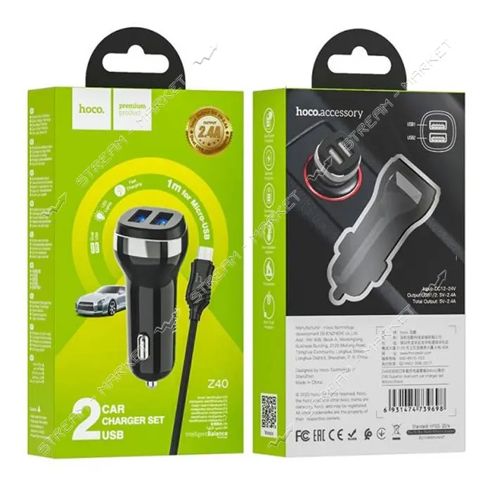 Автомобильное зарядное устройство Hoco Z40 Superior dual port car charger set черное                