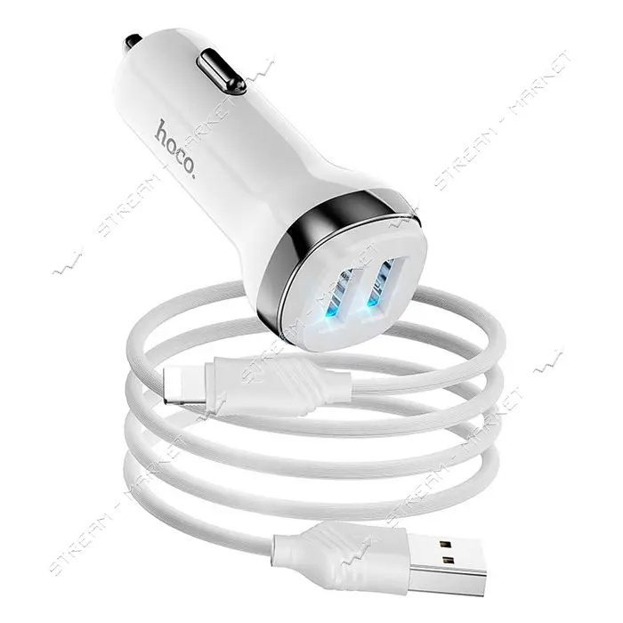 Автомобильное зарядное устройство Hoco Z40 Superior dual port car charger set Lightning белый