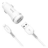 Автомобильное зарядное устройство Hoco Z27 Staunch with Lightning 2USB 2.4A белое