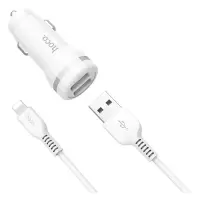Автомобильное зарядное устройство Hoco Z27 Staunch with Lightning 2USB 2.4A белое