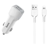 Автомобильное зарядное устройство Hoco Z23 grand style with lightning 2USB 2.4A белый               