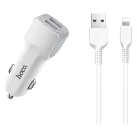 Автомобильное зарядное устройство Hoco Z23 grand style with lightning 2USB 2.4A белый