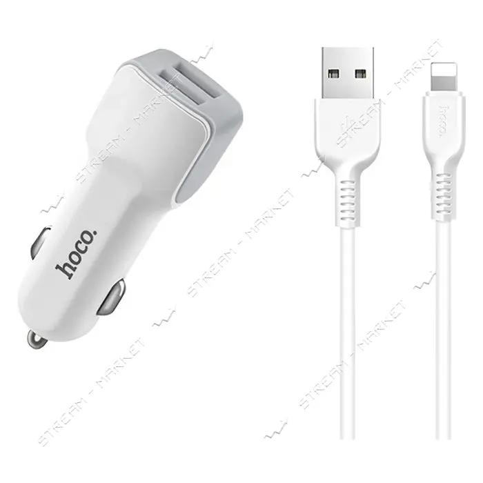 Автомобильное зарядное устройство Hoco Z23 grand style with lightning 2USB 2.4A белый               