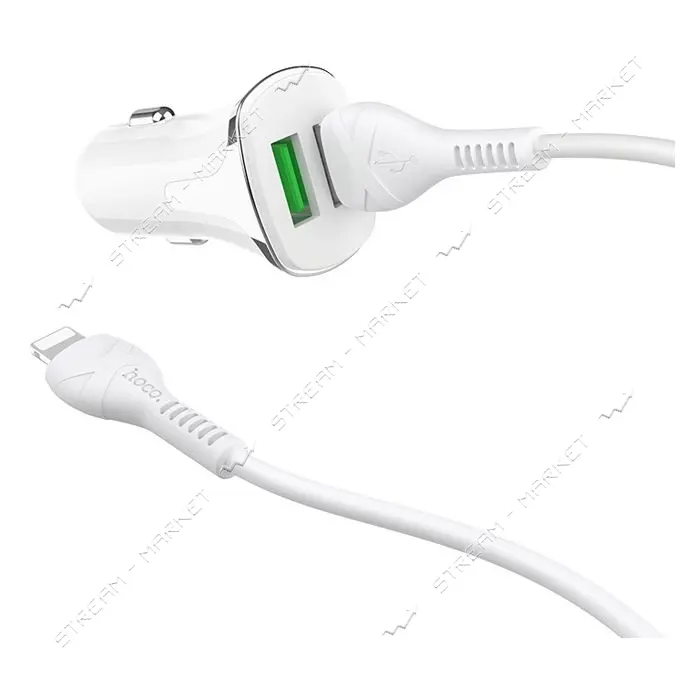 Автомобильное зарядное устройство Hoco Z31 Universe c Lightning QC3.0 2USB белый                    