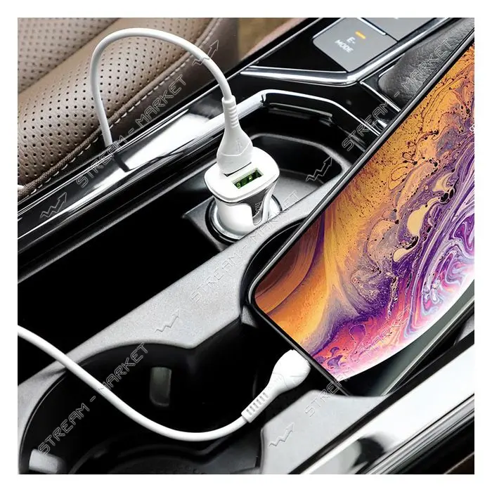 Автомобильное зарядное устройство Hoco Z31 Universe c Lightning QC3.0 2USB белый                    