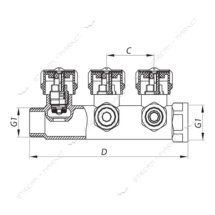 Коллектор вентильный с фитингом Koer 3/4" на 2 выхода KR.1121-2