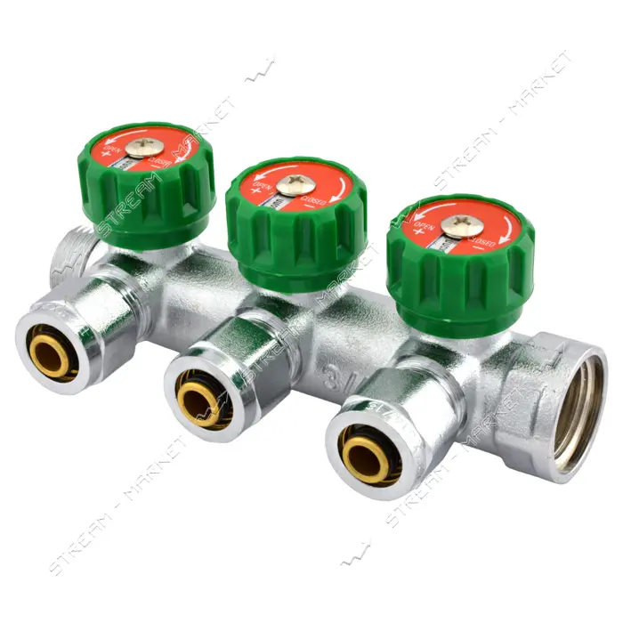 Коллектор вентильный с фитингом Koer 3/4" на 3 выхода KR.1121-3
