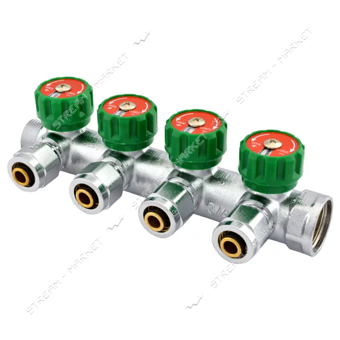 Коллектор вентильный с фитингом Koer 3/4" на 4 выхода KR.1121-4