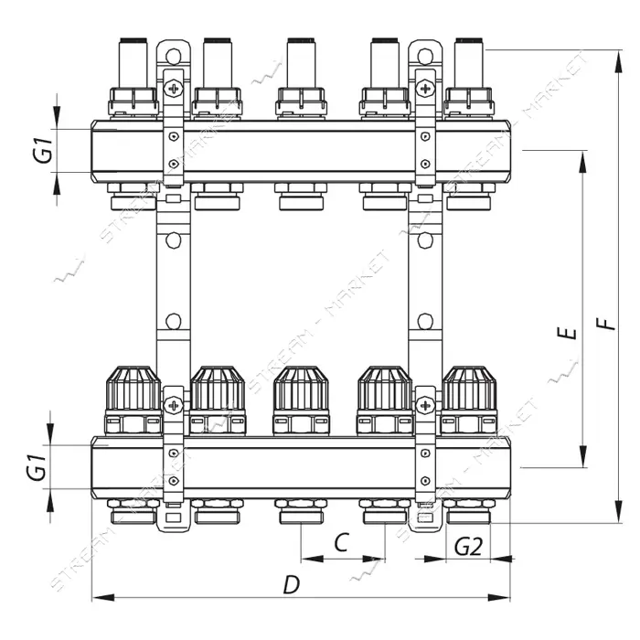 Коллекторный блок Koer KR 1110-02 с расходомерами 1"x2 WAYS без евроконуса