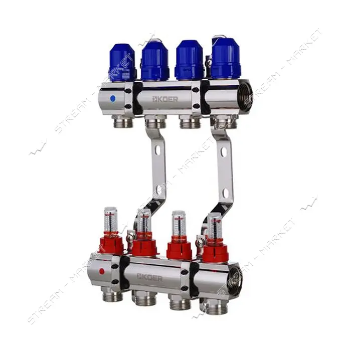 Коллекторный блок Koer KR 1110-04 с расходомерами 1"x4 WAYS без евроконуса
