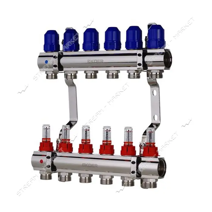 Коллекторный блок Koer KR 1110-06 с расходомерами 1"x6 WAYS без евроконуса                          