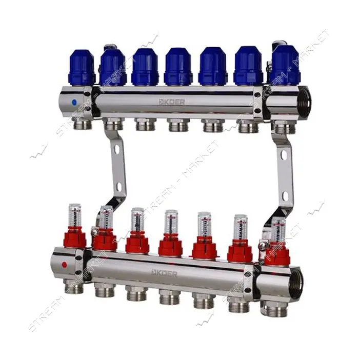 Коллекторный блок Koer KR 1110-07 с расходомерами 1"x7 WAYS без евроконуса